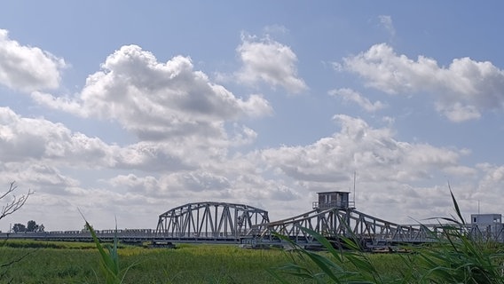 Blick auf die Meinigenbrücke über eine grüne Wiese. © NDR Foto: Konrad Buchwald