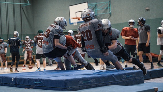 Die Footballspieler der Vorpommern Vandals beim Hallentraining. © Vorpommern Vandals 