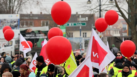 Rostock: Beschäftigten im öffentlichen Dienst haben sich zu einer Kundgebung auf dem Neuen Markt eingefunden, © dpa Bildfunk Foto: Bernd Wüstneck