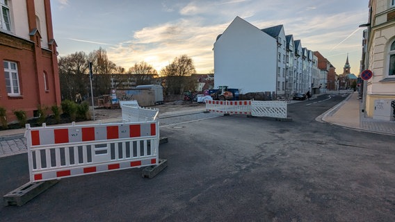 Die Baustelle in der Amtstraße in Schwerin. © Christoph Loose Foto: Christoph Loose