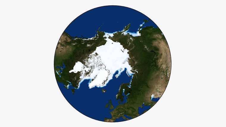 Das Bild zeigt die Ausbreitung des Meereis in der Arktis im Jahr 2025. © Dirk Notz