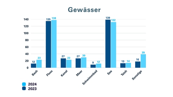 Das Bild zeigt eine Grafik der Badeunfälle in verschiedenen Gewässern. © DLRG 