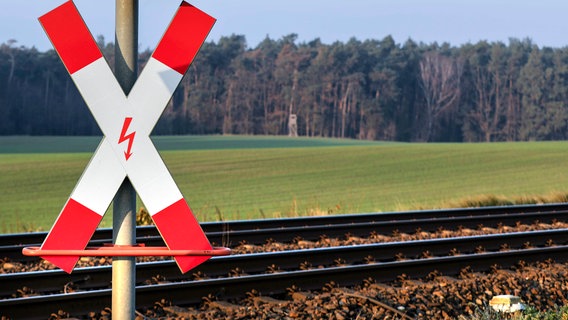 Rote Ampel und Andreaskreuz an einem Bahnübergang (Themenbild) © picture alliance / Jochen Eckel | Jochen Eckel Foto: Jochen Eckel
