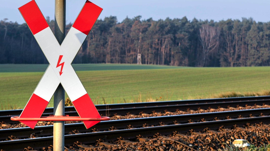 Rote Ampel und Andreaskreuz an einem Bahnübergang (Themenbild)