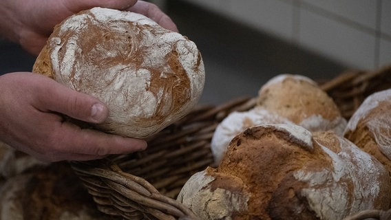 Ein Bäcker hält ein Brot in der Hand. © dpa-Bildfunk Foto: Swen Pförtner