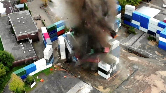 Blick auf die Sprengung von drei Bomben in Göttingen, bei der eine Staubwolke zu sehen sind. © Freiwillige Feuerwehr Gemeinde Rosdorf 