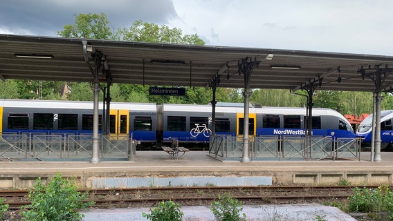 Eine Nordwestbahn steht im Bahnhof Holzminden. © NDR Foto: Julia Henke