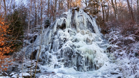 Das Bild zeigt den Radauer Wasserfall bei Bad Harzburg eingefroren. © NDR Foto: Ekkehard Schulz