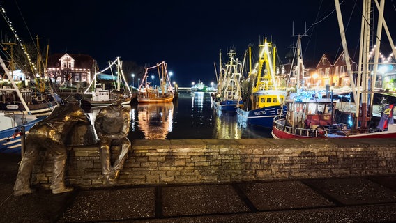 Mit Lichter geschmückte Kutter in Hafen von Neuharlingersiel © NDR Foto: Heiko Schürmann