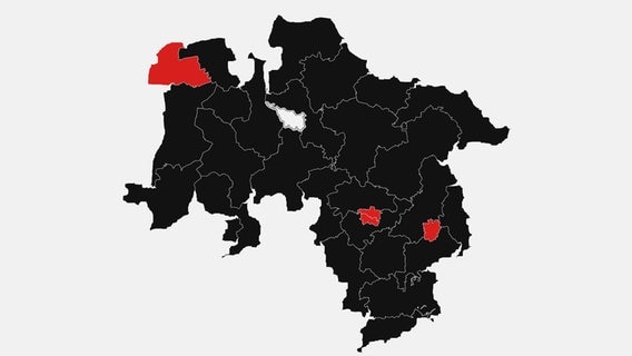 Eine Karte zeigt die stärkste Kraft der Zweitstimmen bei der Bundestagswahl 2025 in den niedersächsischen Wahlkreisen © Geodaten © Stat. Bundesamt, GeoBasis-DE / BKG (2024, dl-de/by-2-0) 