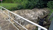 Ein Bach überschwemmt einen Fußweg. © NDR 