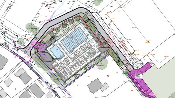 Eine Bauzeichnung des geplanten Hallenbades in der Stadt Lohne von oben. © Stadt Lohne Foto: Bauamt