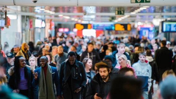 Im Hauptbahnhof Hannover sind zahlreiche Menschen zu sehen, im Hintergrund Anzeigetafeln. © NDR Foto: Julius Matuschik