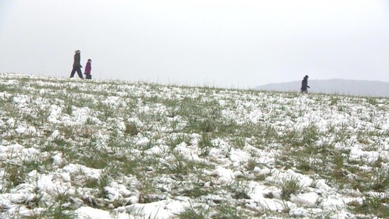 Three people on a snow-covered hill in the Deister.  © NDR 