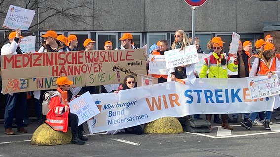 Ärzte der Medizinischen Hochschule Hannover vor einer Streikkundgebung © NDR Foto: Christina Haarland-Lange