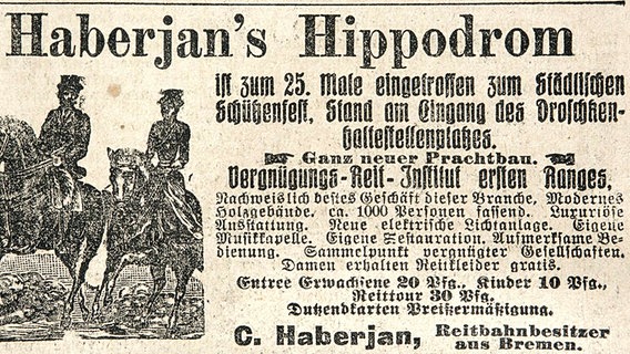 Historische Zeitungsannonce von Haberjan`s Hippodrom auf dem Schützenfest in Hannover. © Historisches Museum Hannover 