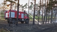 Ein Einsatzfahrzeug der Feuerwehr fährt durch einen Wald. © TelenewsNetwork 