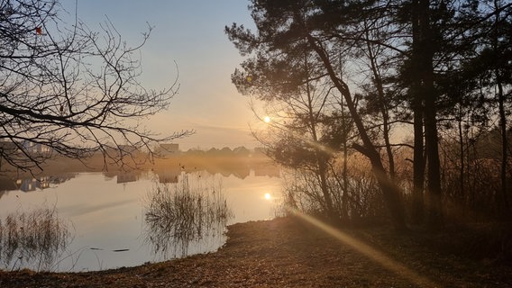 Die Sonne geht über einem See in Uetze auf. © NDR Foto: Tanja Beckstein