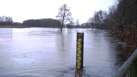 Eine Pegelstandsanzeige in der Hunte © Nord-West-Media TV 