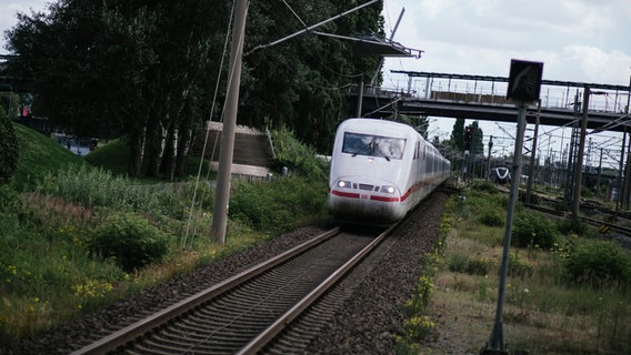 Ein ICE fährt auf einer Bahnstrecke in Niedersachsen. © NDR Foto: Julius Matuschik