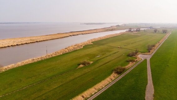 Blick auf das Deichvorland und die Elbe in dem Bereich, in dem der A20-Tunnel unter der Elbe durchlaufen soll. © picture alliance/dpa Foto: Daniel Bockwoldt