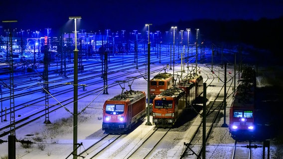 Loks stehen auf dem Rangierbahnhof Maschen (Landkreis Harburg). © Philipp Schulze/dpa Foto: Philipp Schulze/dpa