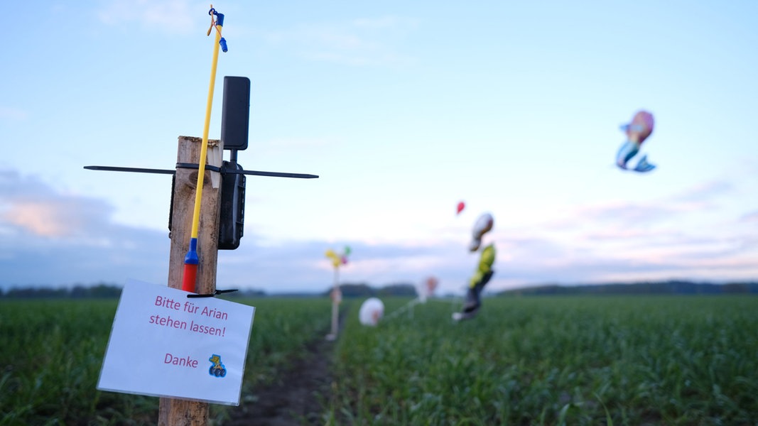 Einsatzkräfte haben auf der Suche nach einem Sechsjährigen auf einem Feld in Bremervörde Heliumballons mit Süßigkeiten und Wildkameras aufgebaut.