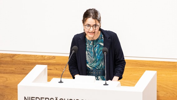 Tanja Meyer spricht im Plenarsaal vom niedersächsischen Landtag © picture alliance/dpa Foto: Michael Matthey