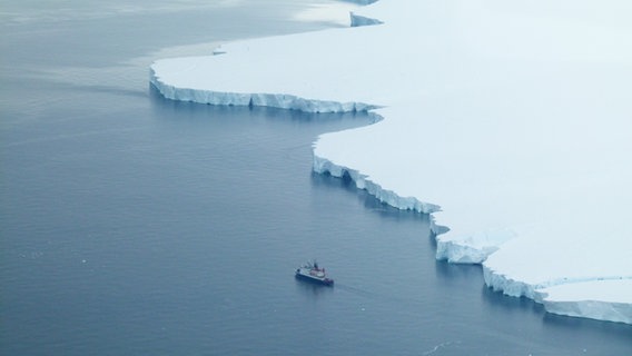 Eine Luftaufnahme zeigt die "Polarstern" in der inneren Pine Island-Bucht © British Antarctic Survey / R. La Foto: R. La