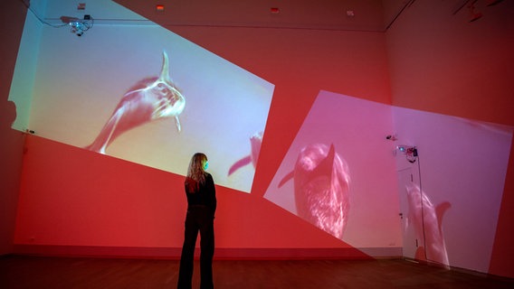 Ein Frau betrachtet eine Videoinstallation in der Kunsthalle Emden. © dpa-Bildfunk Foto: Sina Schuldt