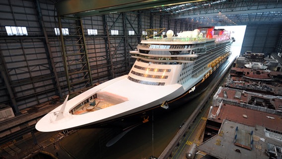 Das Kreuzfahrtschiff "Disney Dream" liegt im Dock der Meyer Werft in Papenburg. © picture alliance / dpa | Ingo Wagner Foto: Ingo Wagner