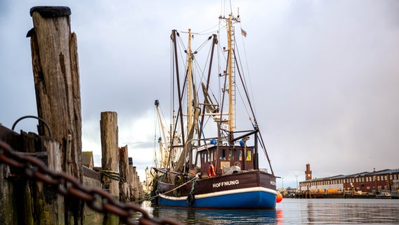 Ein Krabbenkutter mit dem Namen "Hoffnung" liegt im Hafen. © dpa-Bildfunk Foto: Sina Schuldt