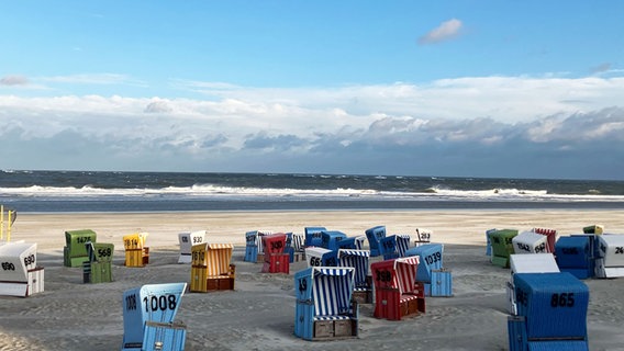 Strandkörbe stehen am Strand von Langeoog. © NDR Foto: Julia Kammigan