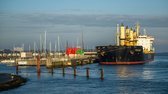 Der Frachter "Polesie" liegt im Hafen von Cuxhaven. © dpa Foto: Sina Schuldt