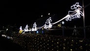 Weihnachtsdeko leuchtet an einem Zaun an einem Weihnachtshaus in Südbrookmerland. © NonstopNews 