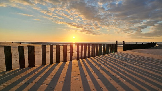 Die Sonne geht am Horizont am Strand von Wangerooge unter. © NDR Foto: Almuth Stief