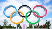 Vor den Olympischen Sommerspielen, Olympia Paris 2024, Blick auf die Olympischen Ringe. © picture alliance / dpa Foto: Michael Kappeler