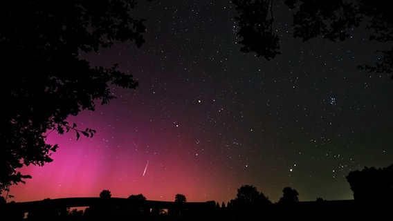 Sternschnuppen und Polarlichter am Himmel über dem "Spöllberg". © NDR Foto: Helmut Treustedt