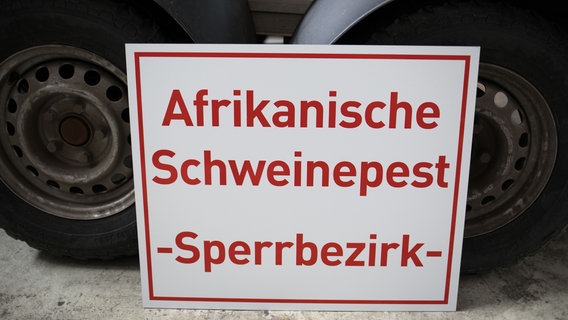 Ein Schild mit der Aufschrift Afrikanischen Schweinepest - Sperrbezirk -. © dpa-Bildfunk Foto: Frank Rumpenhorst