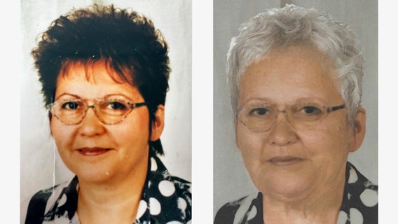 Eine Kollage zeigt ein Foto einer vermissten Frau aus dem Landkreis Gifhorn sowie eine digital erstellte Dastellung, wie die Frau um 25 Jahre gealtert heute aussehen könnte. © Polizei Gifhorn 