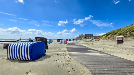 Strandzelte auf Borkum vom Wind umgeweht. © NDR Foto: Imke Bültje
