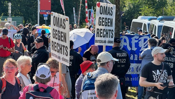 Eine Demonstration gegen rechts, mehrere Plakate mit der Aufschrift "Omas gegen Rechts" © Daniel Friederichs Foto: Daniel Friederichs