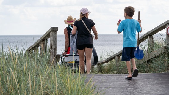 Familien geht an den Strand an der Lübecker Bucht auf einem Strandabschnitt zwischen den Ortschaften Scharbeutz und Haffkrug © Chris Emil Janßen Foto: Chris Emil Janssen