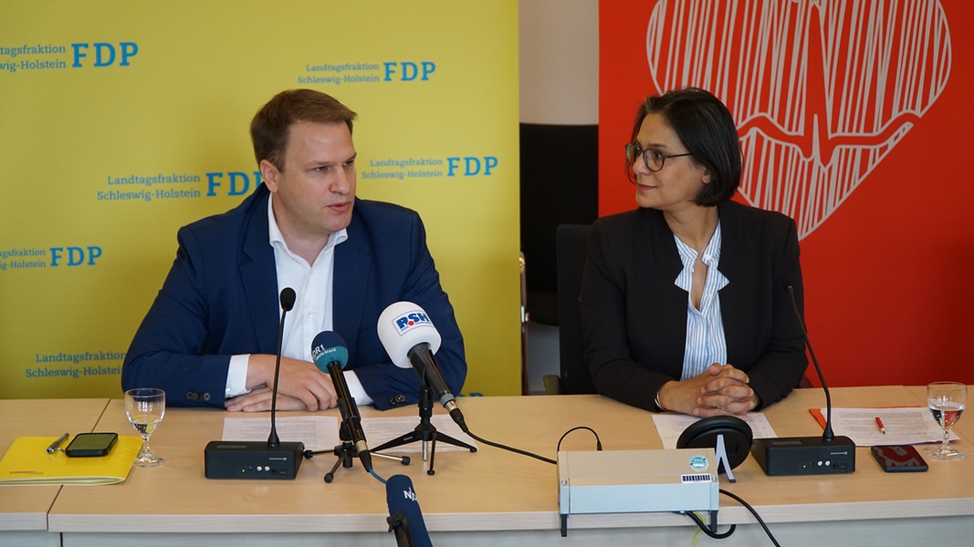 FDP-Fraktionschef Vogt und SPD-Oppositionsführerin Midyatli bei einer Pressekonferenz.
