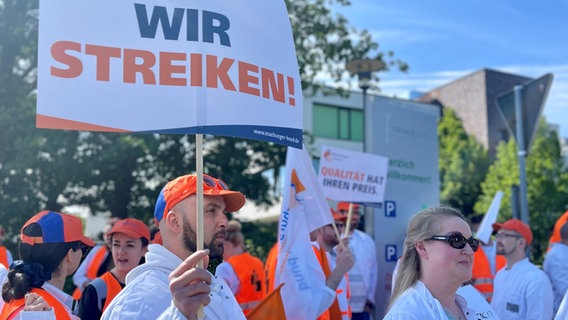Mehrere Personen aus einer Klinik streiken. © NDR Foto: Pia Klaus