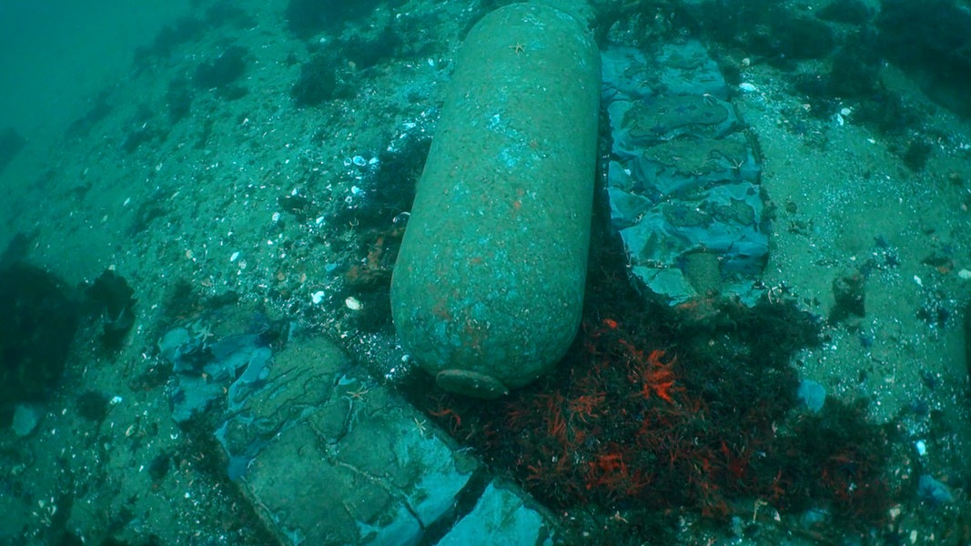Ein Torpedo liegt auf dem Meeresgrund der Ostsee.