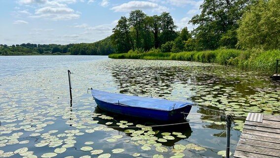 Blaues Boot liegt am Niehuuser See © Ursula Andresen Foto: Ursula Andresen