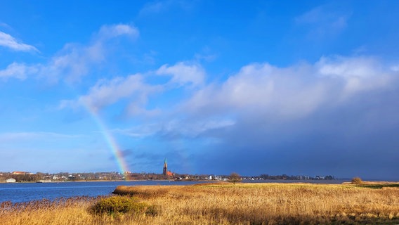 Regenbogen über Schleswig mit Blick auf die Kirche. © Regina Truelsen Foto: Regina Truelsen