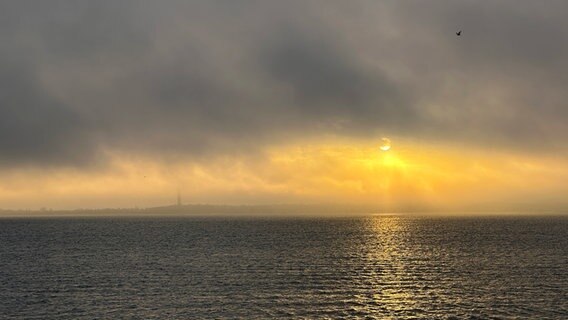 Sonnenaufgang über der Ostsee, Nebel verdeckt die Sicht auf Laboe. © Jan-Hinrich Karow Foto: Jan-Hinrich Karow