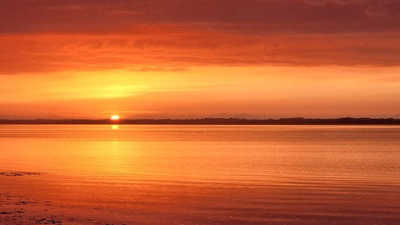Ein orange-farbener Sonnenuntergang am Wasser. © Karin Bendixen Foto: Karin Bendixen